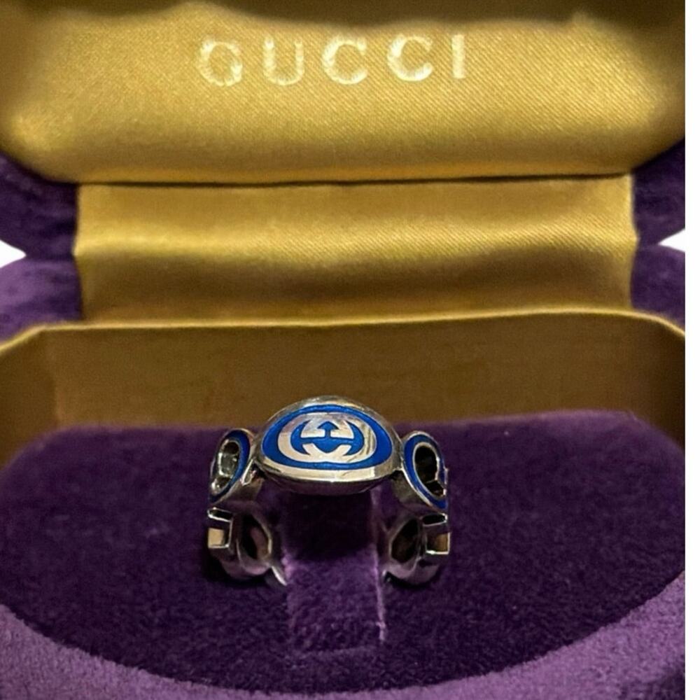 Gucci GG Sterling Silver Blue Enamel Ring | 925 Sterling | Size 7 | Box | NWOT - Picture 2 of 6